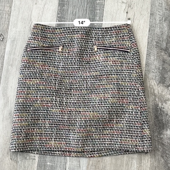 Loft Tweed Like A-line Mini Skirt -- Multicolored Rainbow with Silver Threads - Picture 6 of 7